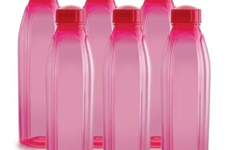 CELLO Crystal Water Bottles Set of 6, 1000 ml Each, Pink | Food Grade, Unbreakable & Reusable Set of Bottles | Air Tight Leakproof Easy to Carry Set of Fridge PET Bottles For Kitchen, Office, Travel