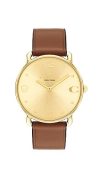 Coach Elliot Qtz Basic Gold Round Dial Women’s Watch|Saddle Calfskin Material|Saddle Color Band – 14504201