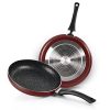 Milton Pro Cook New Granito My Kitchen Set of 2, (Tawa 28 cm and Fry Pan 24 cm / 1.6 Litre) Burgundy | Dishwasher Safe | Induction Safe | Gas Stove Safe | 2 Years Warranty