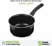 SIWAAN Siwaan Black Pan for Daily Cooking – 2L Sauce Pan 16 cm diameter 2 L capacity(Cast Iron, Non-stick, Induction Bottom)