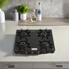 CELLO Hexa Manual Ignition Black Aluminium Alloy Burner Toughened Glass Iron Manual Gas Stove(4 Burners)