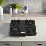CELLO Hexa Manual Ignition Black Aluminium Alloy Burner Toughened Glass Iron Manual Gas Stove(4 Burners)