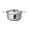 SHREESANMATI Stainless Steel Hammered Casserole with Lid | Deep Handi Cooking Pot with Handles | Induction & Gas Compatible | Curry, Rice & Gravy | Mirror Finish Steel Handi Pot