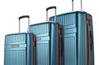 Aristocrat Atlas Set of 3 Trolley Bag 55, 66 & 77cm | Small+Medium+Large | Hard Luggage | Smooth 8-Wheel Suitcase | Combination Lock with Sturdy Zipper | Full Fabric Convipack | 3-Year Warranty (Teal)