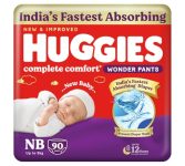 Huggies Complete Comfort Wonder Pants | Pant Style Baby Diapers Newborn Size, 90 Count | India’s Fastest Absorbing Diaper, Prevents Diaper Rash, Ideal for 0-5 Kgs