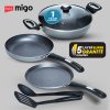 IMPEX Nonstick Granite Festival GiftMFKT 5 Layer Super Granite Induction Bottom Non-Stick Coated Cookware Set(Aluminium, 6 – Piece)