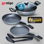 IMPEX Nonstick Granite Festival GiftMFKT 5 Layer Super Granite Induction Bottom Non-Stick Coated Cookware Set(Aluminium, 6 – Piece)