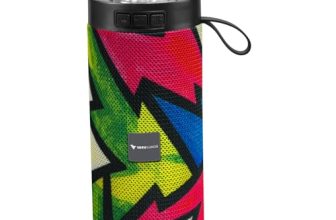 Vaku Luxos® Groovio 15w Wireless Bluetooth Party Speaker 8Hrs Playtime TWS Connectivity Vibrant Multicolor Pattern with LED Disco Light Portable Outdoor Speaker for Home, Travel, Parties– Colorful