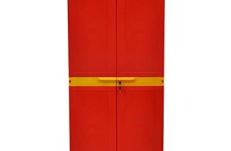 Nilkamal Freedom Big FMM Plastic Cabinet | 3-Year Warranty | 4-Shelf Storage Cupboard with Doors | Multi Organizer | for Home, Wardrobe, and Kitchen | Clothes Rack | Red & Yellow