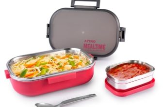 Attro Meal Time Stainless Steel Insulated Lunch Box with Small Container Airtight Leak-Proof Perfect for Office, School, Picnic, 800 ml – Red