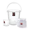 Cello Petal Bathroom Accessory Combo Set of 3, Transparent (20L Bucket, 1.5L Mug & 23cm Tall Stool) | Durable, Stylish & Modern Design | Plastic Bath Combo Set for Modular Bathroom