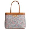 TYPIFY® Elegance Collection Women’s Floral Print Tote Handbag, Faux Leather with Brown Trim, Pink and Blue Roses Pattern, Metal Bow Detail | Spacious Shoulder Bag for Office, College & Daily Use |Gift