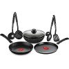 Pigeon by Stovekraft Pigeon Mio Nonstick Aluminium Cookware Gift Set, Includes Nonstick Flat Tawa, Nonstick Fry Pan, Kitchen Tool Set, Nonstick Kadai with Glass Lid, 8 Pieces Kitchen Set (Black)