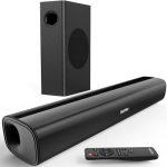Saiyin Sound Bars for TV with Subwoofer, 2.1 Deep Bass Small Soundbar Monitor Speaker Home Theater Surround System PC Gaming Bluetooth 5.3 /AUX/Optical Connection, Wall Mountable 17-inch