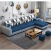 FURNY Florren 6 Seater Fabric RHS Sectional L Shape Sofa Set – (Blue-Light Grey)