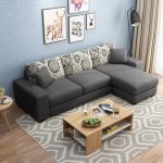 FURNY Berlando 4 Seater Fabric RHS L Shape Sofa Set (Dark Grey)
