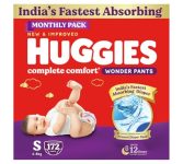 Huggies Complete Comfort Wonder Pants | Pant Style Baby Diapers Small Size, 172 Count | India’s Fastest Absorbing Diaper, Prevents Diaper Rash, Ideal for 4 to 8 Kgs