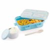 ATTRO Smiley Bite Plastic Lunch Box – 3 Compartment Bento Tiffin, Leak-Proof & Durable, Plastic Spoon, Ideal for Kids, School, Picnic– 1220ml+200ml, Blue