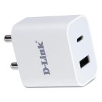 D-Link 20W Dual Port Fast Charger Type-C & USB-A for All Mobiles Phones, Tablets, Power Banks, Smart Watches, Earbuds Etc. Bis Certified, Compact Size & Easy to Carry. – White