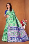 Paul Sharee Centre Embroidered Banarasi Art Silk Saree(Green, Blue)