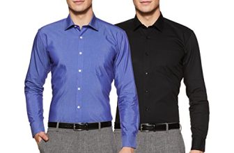 Amazon Brand – Symbol Men’s 100% Cotton Regular Fit Formal Shirt (Pack of 2) Black & Royal 39