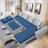 CASASTYLE Adonia 8 Seater Fabric LHS Sectional L Shape Sofa Set with 1 Centre Table & 2 Puffy (Dark Blue- Light Grey)